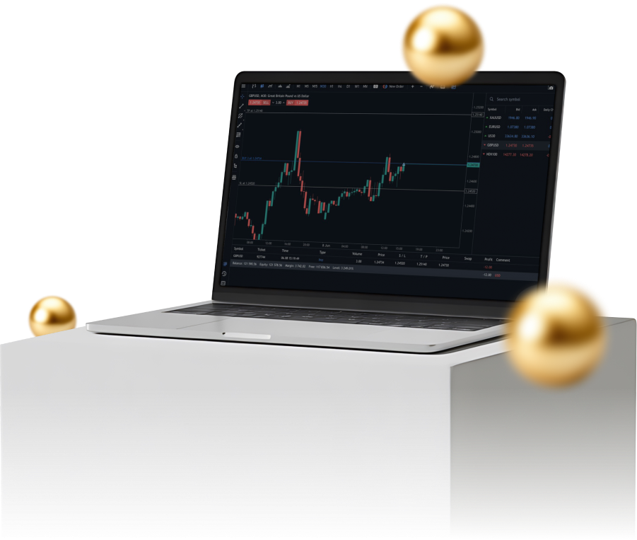 MetaTrader 5 trading terminal running on a laptop